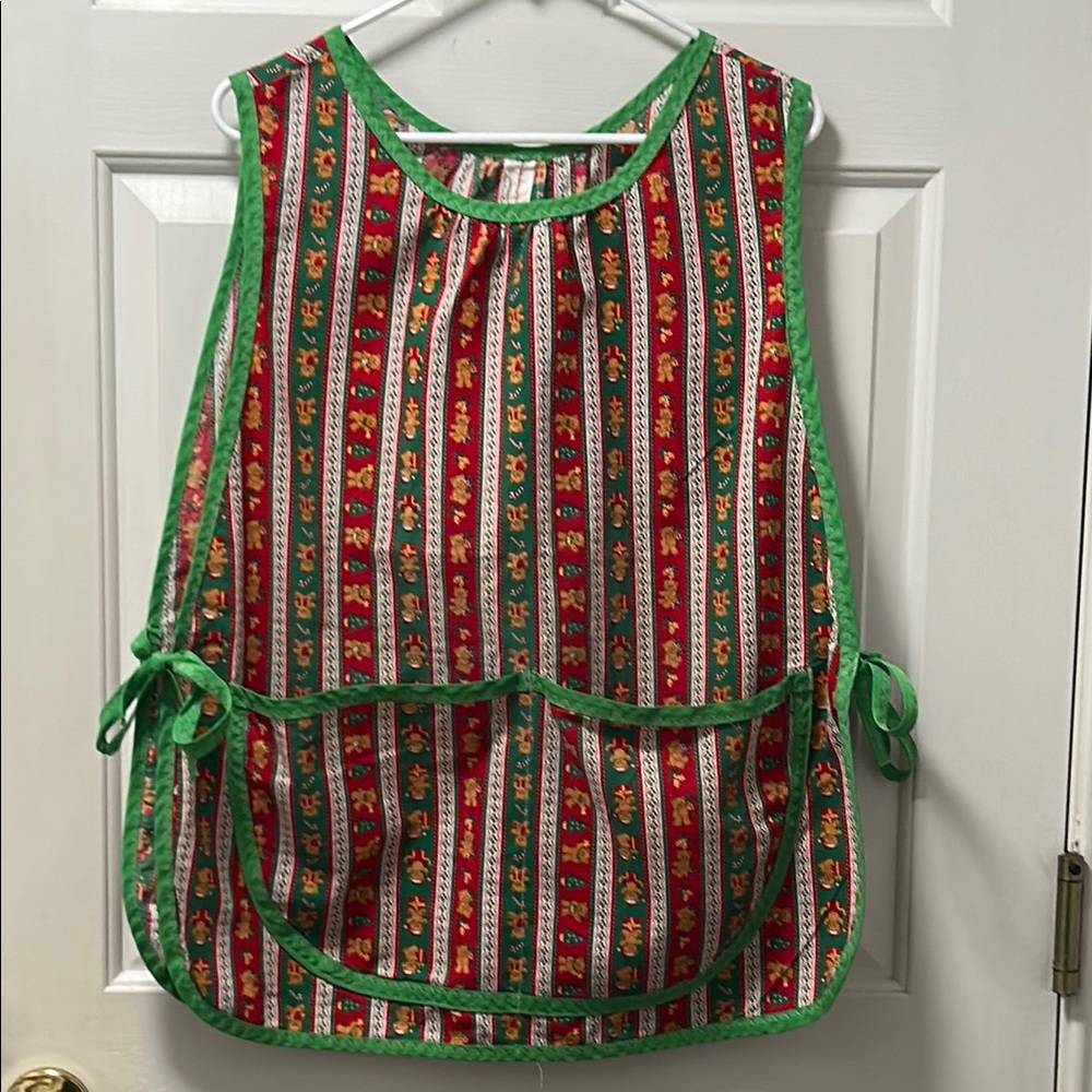 Festive Striped Christmas Apron with Pockets